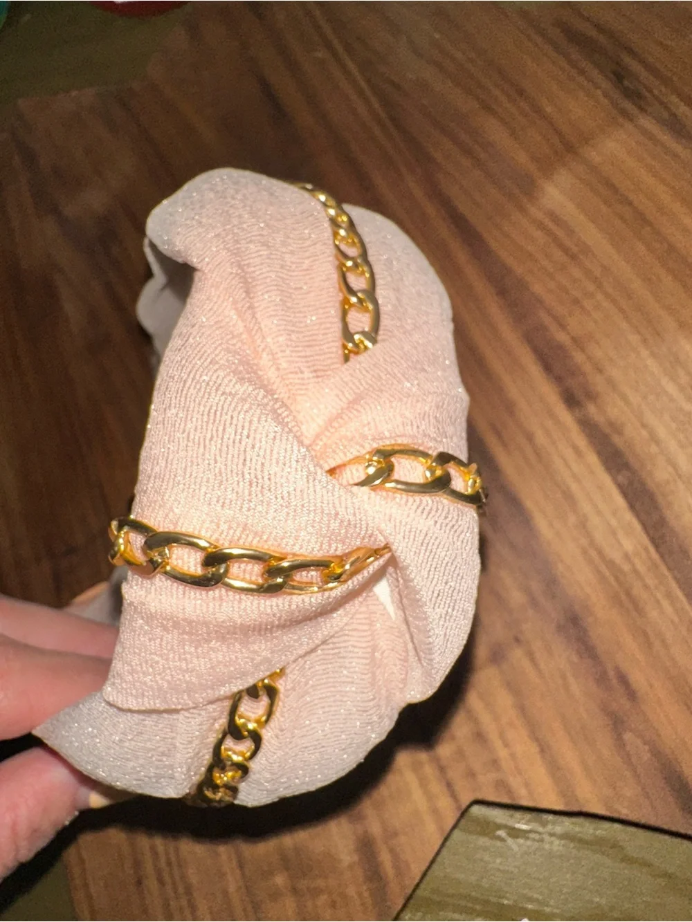 Urban Outfitters Pink Knotted Headband with Gold Chain Detail Hair Accessories
